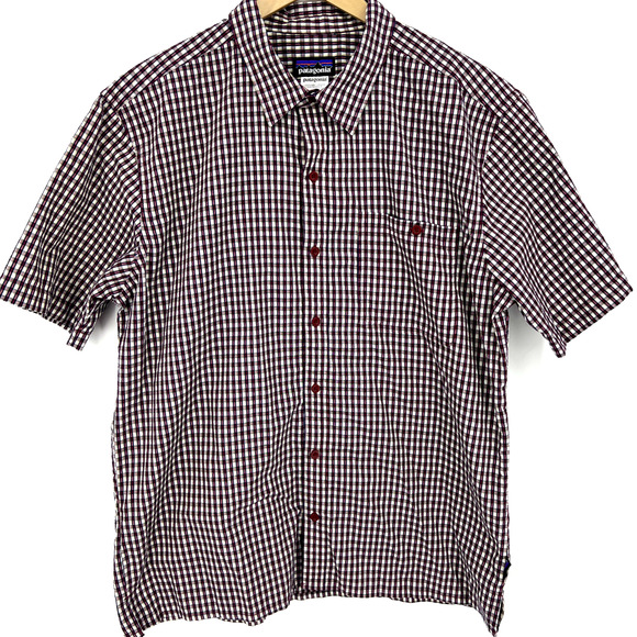 Patagonia Puckerware Shirt Men L Plaid Short Sleeve Seersucker Like Button Down - Picture 1 of 8